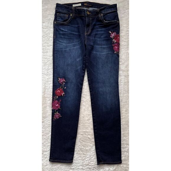 Kut From The Kloth Catherine Boyfriend Floral Embroidered Jeans, Size 2 - Picture 12 of 16